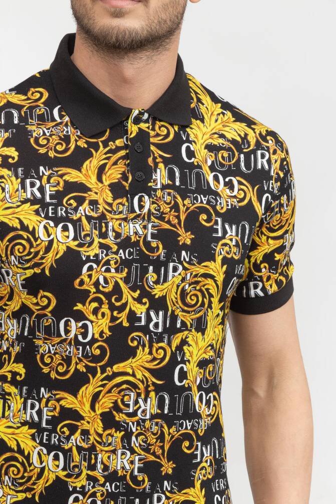 Versace Jeans Couture Erkek Polo Yakalı Tişört Siyah/Altın - 2